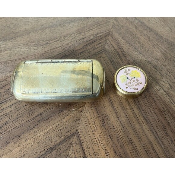 Antique 19th C. Silverplate Silver Snuff Box Hinged Top & Round Floral Box - Picture 1 of 14